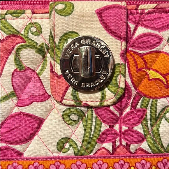 Vera Bradley Turn Lock Wallet w/Hot Pink Orange and Pink Flowers Spring Summer - Picture 5 of 7